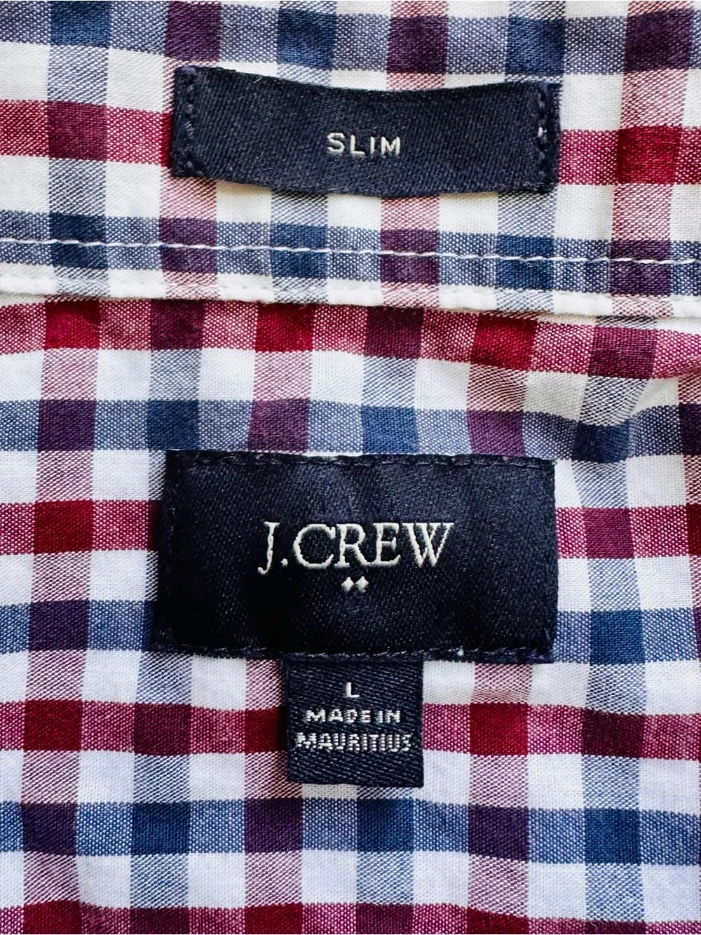 J. Crew Slim Fit Red Navy Gingham Button-Front Long Sleeve Shirt Men’s Sz L